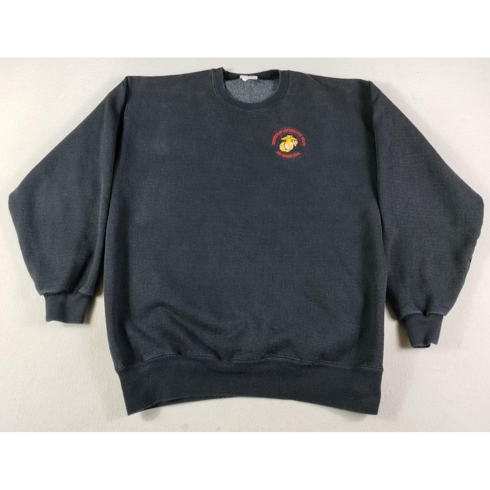 Vintage Jerzees Sweatshirt Mens L Black Fleece USMC Inspector Instructor Staff